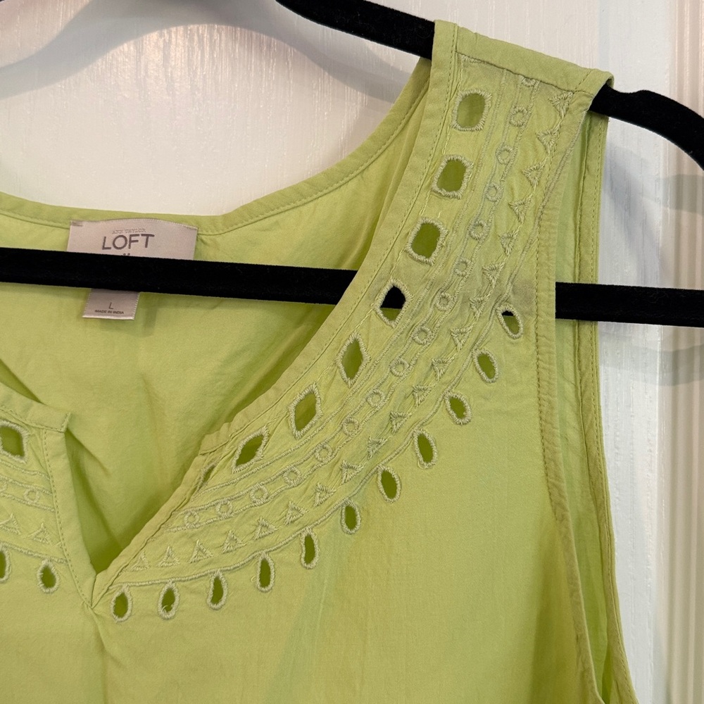 LOFT Lime Green Eyelet Tank Top - Picture 7 of 14